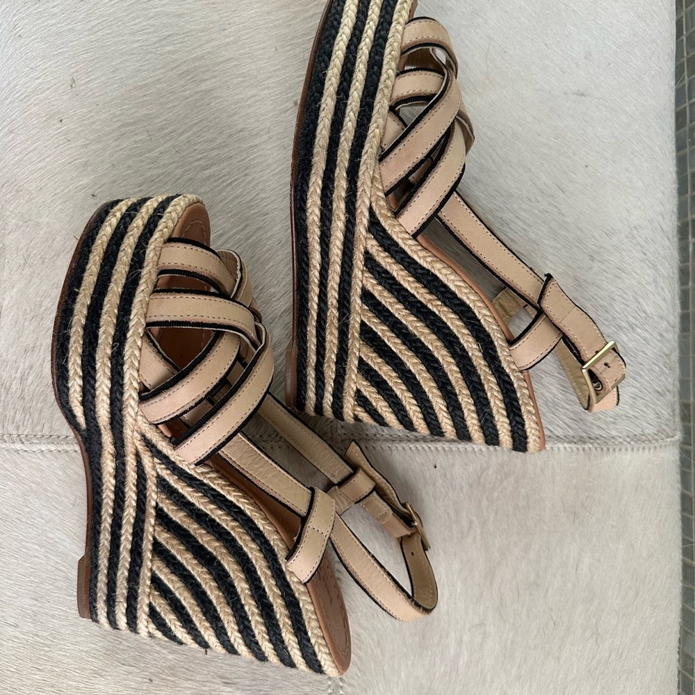 Kate Spade Beige and Black Wedge Sandals